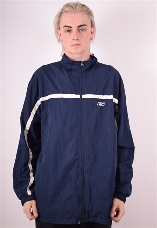 REEBOK MENS VINTAGE TRACKSUIT TOP JACKET 2XL NAVY BLUE 90S
