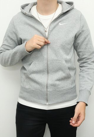 NIKE - GREY EMBROIDERED SINGLE SWOOSH HOODIE - MEDIUM
