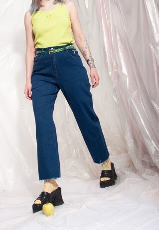 VINTAGE JEANS 90S REWORKED CROPPED HIGH-WAIST DENIM TROUSERS