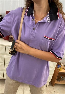 Vintage 90s retro lilac Dads polo t-shirt top tee blouse