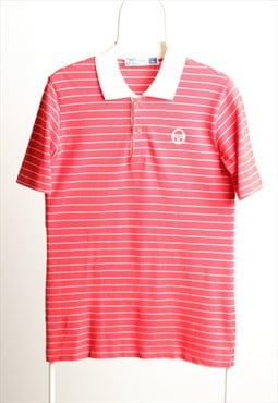 Vintage Sergio Tahini Logo Polo Shirt Striped White Red