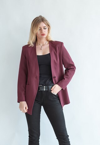 VINTAGE 80S MINIMAL DEEP V-NECK PURPLE JACKET