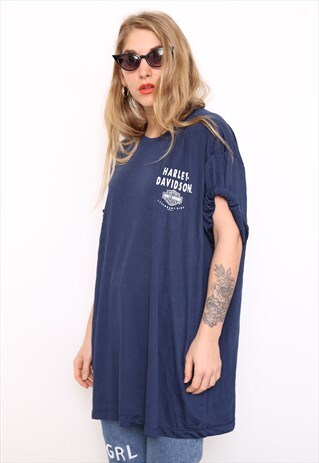 VINTAGE HARLEY DAVIDSON OVERSIZED NAVY TOP T-SHIRT