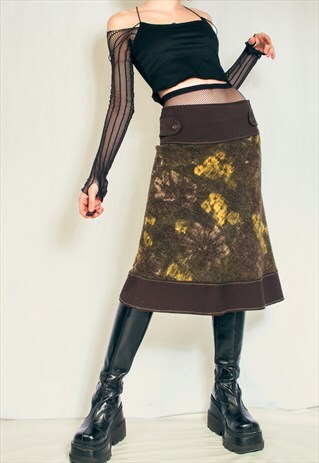 Vintage Skirt Y2K Fairycore Midi in Brown Khaki