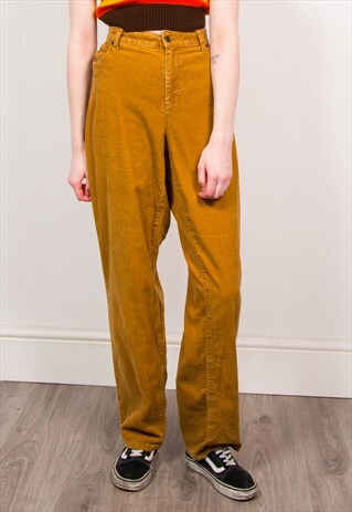 VINTAGE 90'S TAN BROWN CORD HIGH WAIST TROUSERS