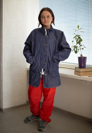 VINTAGE 90'S NAVY DENIM PARKA COAT