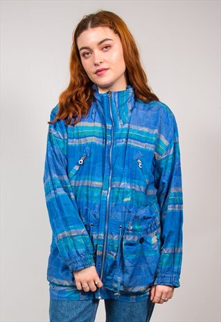VINTAGE 90'S BLUE ABSTRACT PATTERN LIGHTWEIGHT PARKA COAT