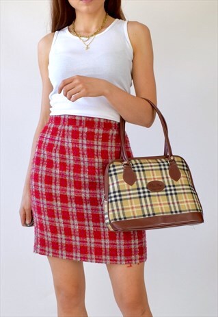VINTAGE 80S BEIGE NOVA CHECK HANDBAG/SHOULDER BAG