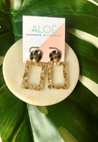 HANDMADE GOLD CHUNKY GLITTER RETRO EARRINGS