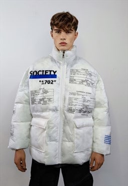 Transparent puffer jacket see-through padded bomber in white