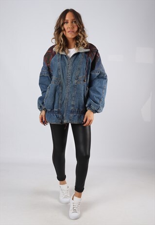 DENIM JACKET 90'S BOMBER OVERSIZED LINED UK 16 (BJDK)