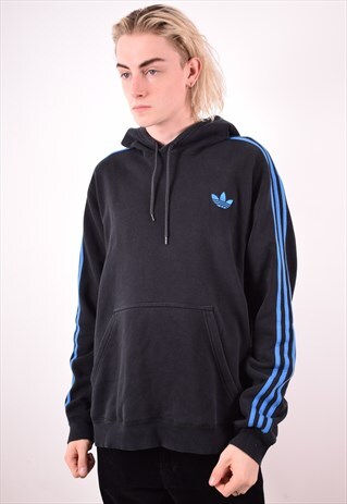 ADIDAS MENS VINTAGE HOODIE SWEATER LARGE BLACK 90S