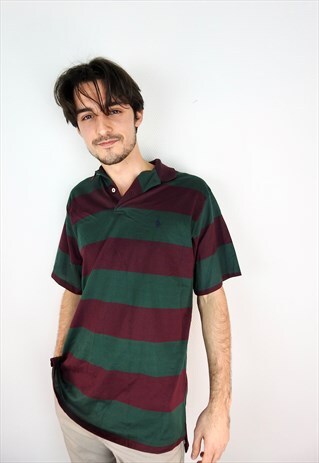 VINTAGE RL STRIPED POLO BURGUNDY & GREEN