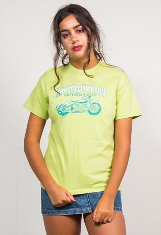 VINTAGE 90'S HARLEY DAVIDSON MOTORCYLE GREEN T-SHIRT