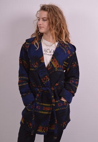 VINTAGE HOODED WRAP COAT AZTEC MULTI