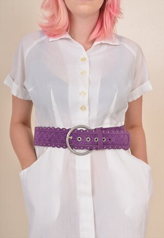 Y2K CHUNKY LEATHER BELT IN PURPLE W28 TO W32