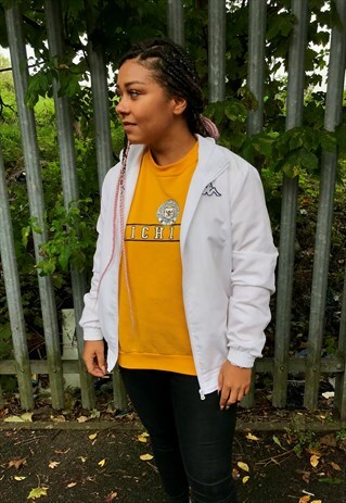 VINTAGE KAPPA ZIP THROUGH WHITE TRACKSUIT SHELL JACKET