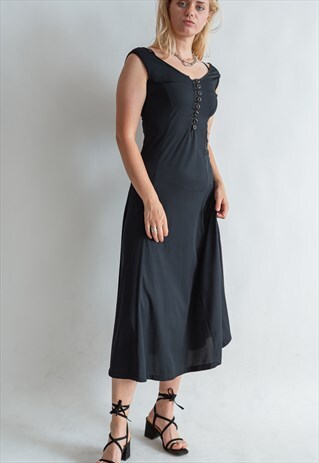 VINTAGE 90S GRUNGE MAXI DRESS WITH PLEATED SKIRT