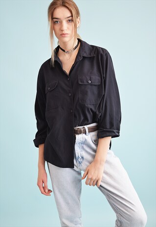 90'S RETRO GRUNGE NAVY BLUE OVERSIZED DADS SHIRT TOP