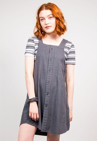 VINTAGE REWORK GREY FLANNEL PINAFORE DRESS