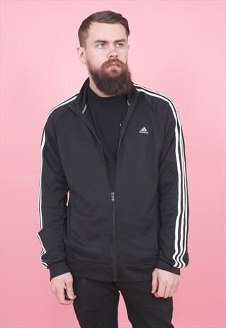 VINTAGE ADIDAS BLACK TRACK JACKET /R4156