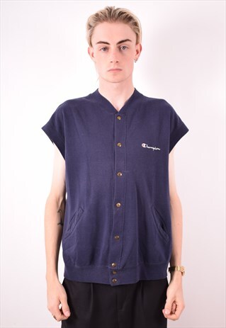 CHAMPION MENS VINTAGE GILET LARGE BLUE 90S