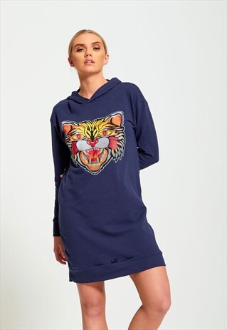 TIGER PRINT NAVY JUMPER DRESS