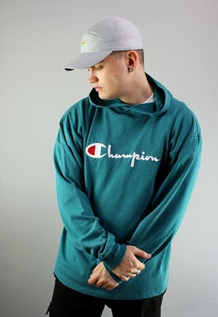 MEN'S VINTAGE CHAMPION SPELL OUT HOODIE IN TURQOUISE