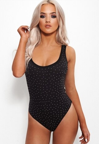 LOLA BLACK CRYSTAL BODYSUIT