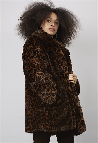 VINTAGE 80'S OVERSIZED LEOPARD PRINT FAUX FUR COAT