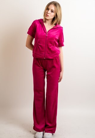 VELOUR TRACKSUITS WITH SHORT SLEEVES (HOT PINK)