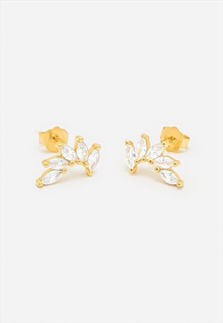 GOLD MARQUISE CROWN STUD EARRINGS WITH CUBIC ZIRCONIA