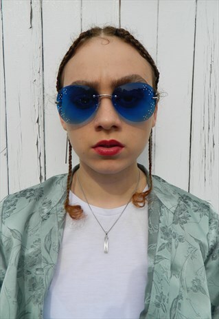 BLUE AVIATORS DIAMONTE Y2K SUNGLASSES