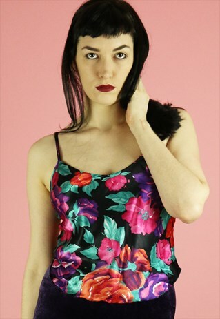 VINTAGE 90S SATIN FLORAL CAMISOLE VEST TOP SILKY LINGERIE
