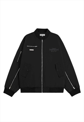 UTILITY VARSITY JACKET EXTREME ZIPPER COLLEGE BOMBER BLACK