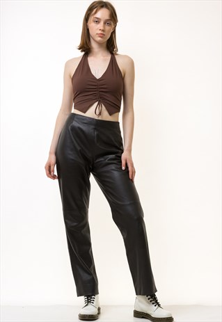 80s High Waisted Leather Woman Pants size 40 5437
