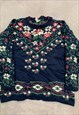 VINTAGE KNITTED JUMPER ABSTRACT FLOWER PATTERNED KNIT