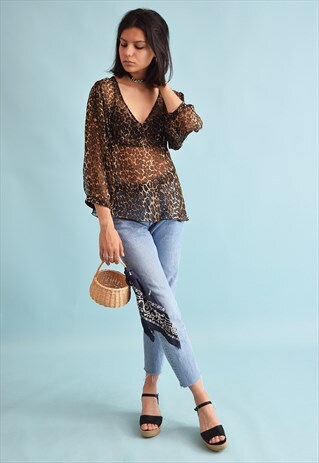 90'S RETRO ANIMAL PRINT SHEER FESTIVAL BLOUSE TOP