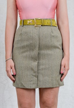 Wool skirt mini pencil vintage suit bottom gray melange S/M 