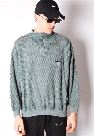 VINTAGE 90S GREY GREEN MIX ZIPPER SWEATSHIRT