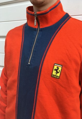 MENS FERRARI X FILA JUMPER BLUE ORANGE QUARTER ZIP PULLOVER