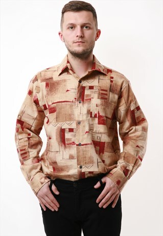 90S HAPPY LIFE VINTAGE ABSTRACT PATTERN COTTON SHIRT 16792