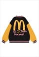 FAST FOOD VARSITY JACKET HIP-HOP COLLEGE BOMBER IN BLACK