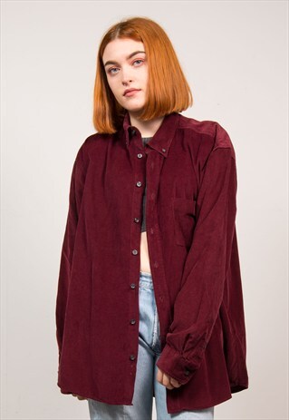 90'S VINTAGE MAROON OVERSIZE CORD SHIRT