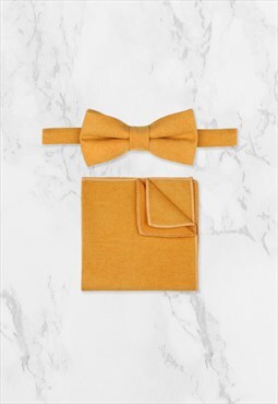 Yellow Cotton Suede Bow Tie & Pocket Square Set