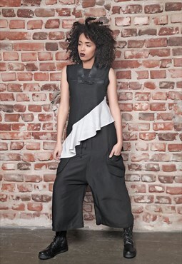 High waisted drop crotch linen trousers in cropped wide leg