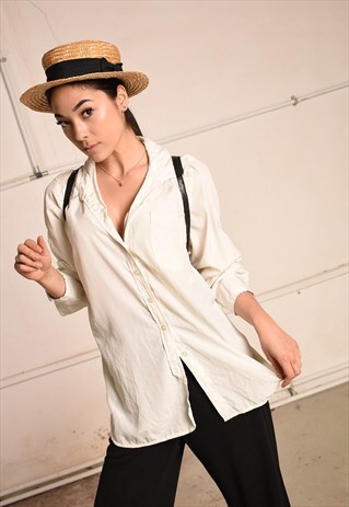 90'S RETRO CREAM MINIMALIST PARIS CHIC SHIRT TOP