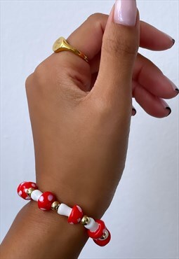 bymehshake mushroom beaded bracelet in red