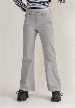 Vintage Y2k Grey Coduroy Flare Women Trousers Xs Teen/Petite