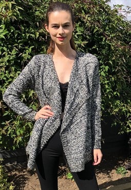 Knitted Draped Waterfall Cardigan in Black and Grey